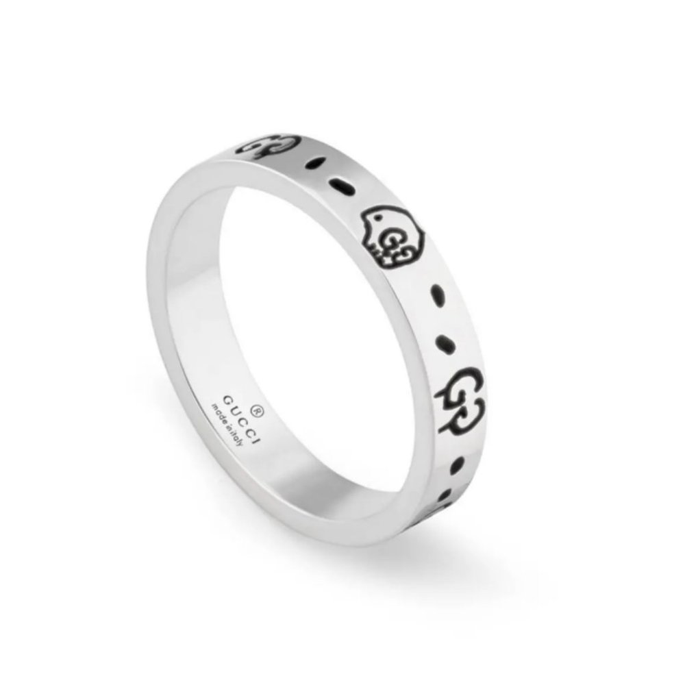Gucci Ghost 4mm Sterling Silver Ring Size 6.75